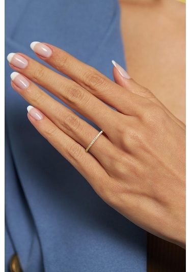Roza Silver Zirkon Taşlı Gold Minimal Tamtur Gümüş Yüzük Rr10003