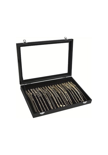 Willowhaven Siyah Mücevher Organizatörü: 20 Kancalı Şeffaf Kapaklı Kadife Tepsili Kolye Askısı