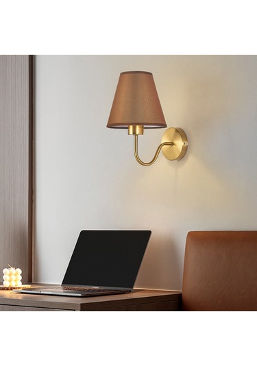 Yunboo 4018 Bakır Renkli Keten Kapaklı Modern Duvar Lambası - Otel, Yatak Odası, Koridor İçin - Tekli Paket Far Yok Keten