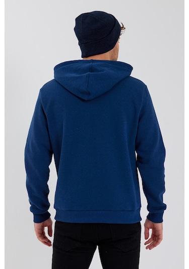 Polostate Erkek Kapüşonlu Baskılı 3 İplik Sweatshirt İndigo