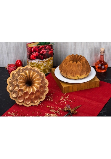 Taç Damla Granit Döküm Kek Kalıbı Gold