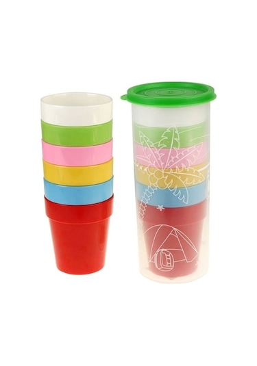 Çember Olmayan Melamin Açık Kupa Seti Seyahat Kupası 6 Renkli Mevcut Kamp Kupası Yeşil Yeşil