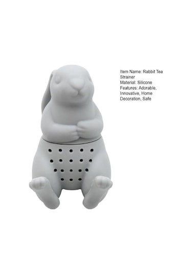 Tavşan Çay Süzgeci Silikon Tavşan Şeklinde Çay Demliği Yeniden Kullanılabilir Yaprak Bitki Baharat Filtresi Süzgeçler Çaydanlık Dekoru İçin Gri