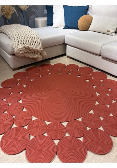Mavaux Hasır Jüt Çiçek Desenli Kilim Halı Natural