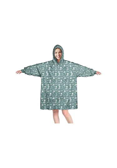 Noel Temalı Unisex Giyilebilir Battaniye Hoodie, Kalın Peluş, Kollar Ve Büyük Cep-a194 Bej