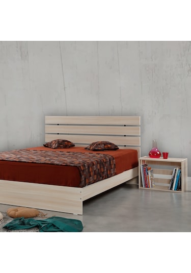 Pasifichome Huga Çift Kişilik Ahşap Karyola Komodin Takım Meşe 140 Cm