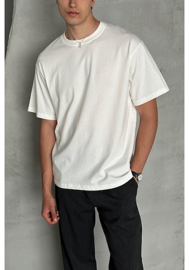 Hyman Erkek %100 Pamuk Oversize Basic T-shirt Beyaz