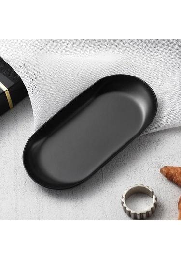 Paslanmaz Çelik Manikür Takı Saklama Tepsisi Metal Kozmetik Saklama Oval Pasta Meyve Tatlı Tepsisi Atıştırmalık Tabağı Mutfak Düzenleyici Siyah