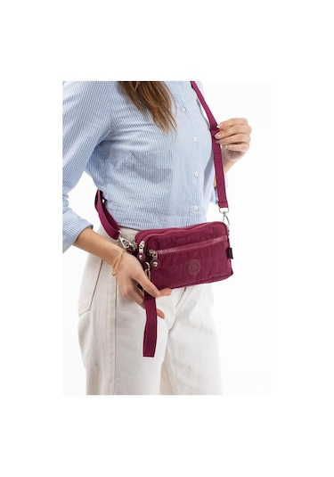 Klinkır Kumaş Mini Çapraz Askılı Kadın Çanta Yağmur Geçirmez El Askılı Çanta 20 10 Cm Mega Bag Fuşya