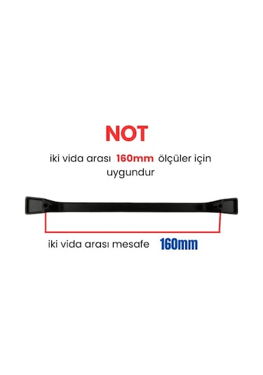 50 Adet Havai Düz Siyah Metal Mobilya Kulpu 160mm Siyah