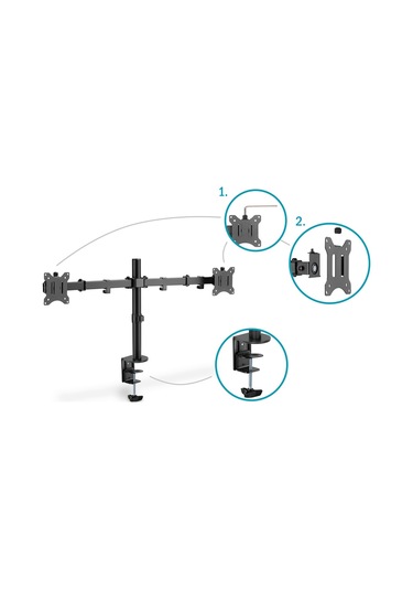 Digitus DA-90400 17"-32" 2x8 KG (Maks.) Sıkıştırmalı İkili Monitör Tutucu Siyah
