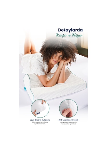 Çift Boyun Destekli Ortopedik Visco Yastık 52x32x12-10cm Beyaz