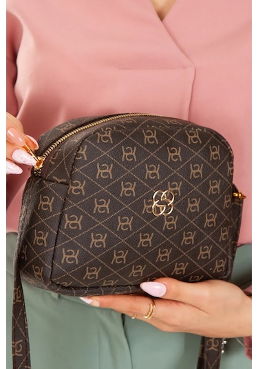 Bizoon Np286 Kadın, Desenli Çapraz Askılı Omuz Çantası 20x15x6 Cm Kahve Kahverengi