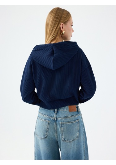 Long Crop Kadın Sweatshirt Lacivert