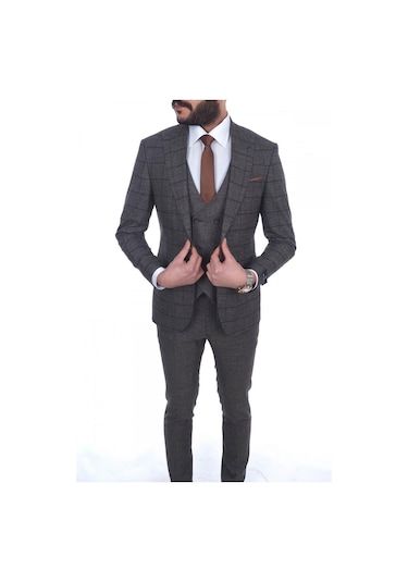 Jan Carlucci Slimfit Yelekli Drop 6 Takım (476562242) Açık Kahverengi