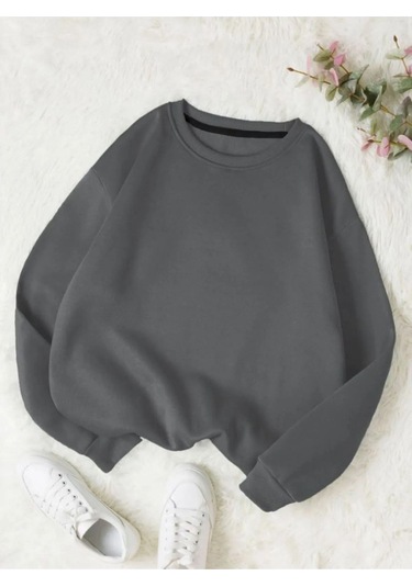 Unisex Kadın/Erkek Özel Renkli Oversize Bisiklet Yaka Pamuklu Sweatshirt