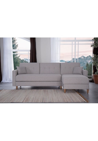 Kilim Mobilya Scandi Köşe Uzanmalı Yataklı Köşe Takımı Hem Sağ Hem Sol Köşe Olarak Kullanılabilir Beyaz