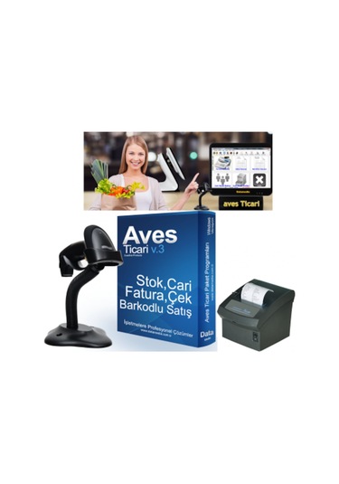 Barkodlu Satış + Lazer Barkod Okuyucu + Fiş Yazıcısı Aves (367282568)
