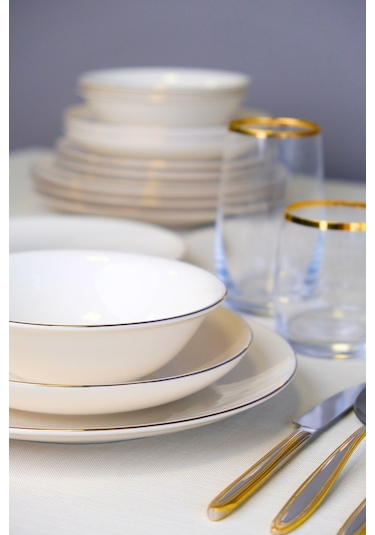 Tabak Evi Chic Altın Yaldız Porselen Yemek Takımı 24 Parça 6 Kişilik Beyaz - Altın
