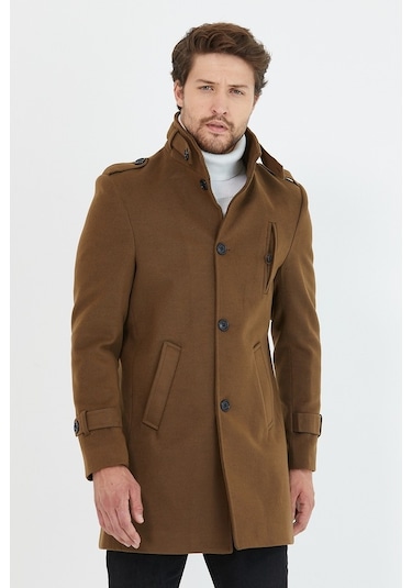 Erkek Taba Dar Kesim Dik Yaka Uzun Kaşe Kaban-Taba