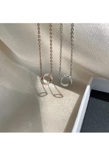 925ayar Gümüş Zirkon Taşlarla Süslenmiş Geometrik Kolye