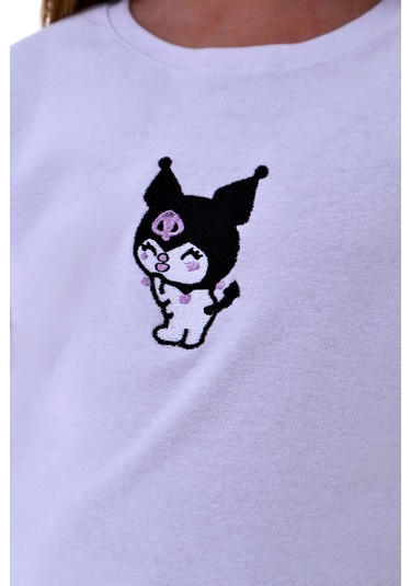 Ribana Beybi Overlok Detaylı Kuromi Nakışlı Alt-üst Takım Beyaz