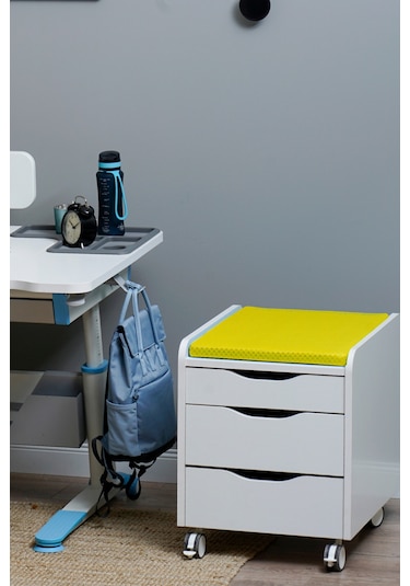 Creo Mobili Çekmeceli Tekerlekli Sirius Keson, Oturulabilir Ofis Ve Ev Komodini, Ekru/sarı