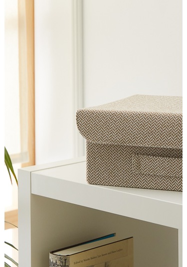 Ocean Home Textile Çekmece İçi Bej Renk Dokulu Kumaş Kapaklı Kutu 30 x 23 x 11 cm