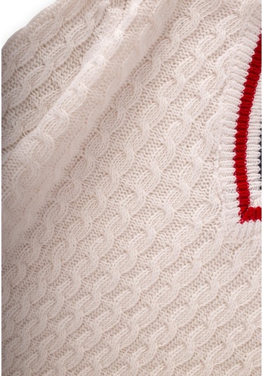 Saç Örgü V Yaka Kazak 2-9 Yaş Ekru Ekru