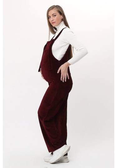 Luvmabelly Myra6113 - Bordo Kadife Hamile Salopet-Bordo