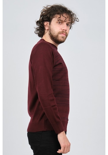 Çizgi Triko Erkek Bisiklet Yaka Desenli Kazak 42554225 Bordo Bordo