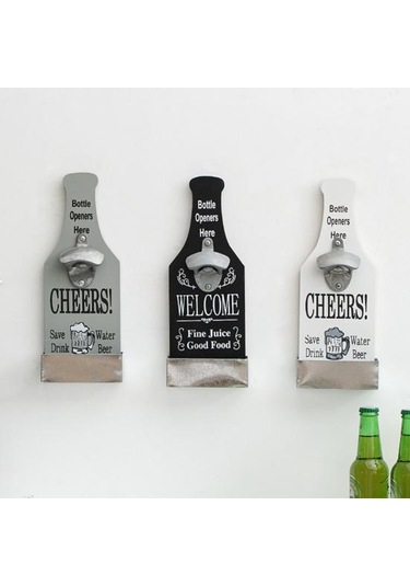 Siyah Talos Ahşap Asılı Şişe Açacağı Vintage Sökücü Restoran Duvar Plaket Dekor Siyah