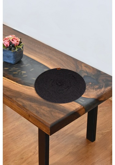 Koyu Gri Hasır Supla Amerikan Servis Şık Çeyiz Takımı Örgü Sunum Tabak Altlığı Koyu Gri