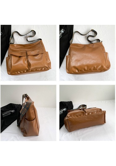 Banliyöyük Kapasiteli Bezçanta Vintage Omuz Çantası Kahverengi Kahverengi