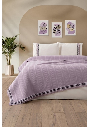 Tivoli Çift Kişilik Dantelli 4 Parça Pike Takımı Çeyizlik-melanie-kapuçino Lıla Lila