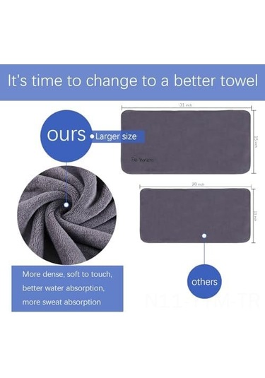 Geeksen 3 Adet Büyük Boy Mikrofiber Spor Havlusu - Gri, Mor, Mavi Renkleri Çok Renkli