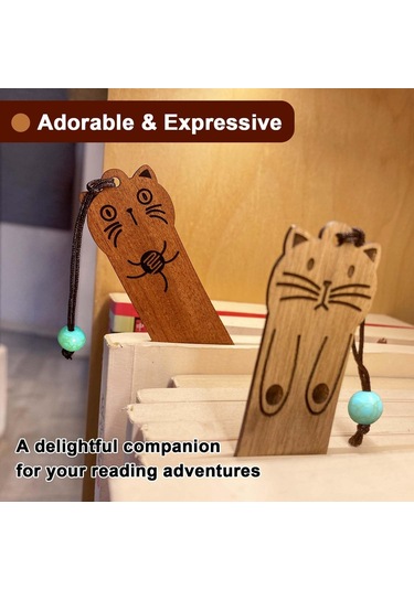 Sevimli Kedi Ayraçları, Kitap Sever Çocuklar İçin Kawaii Ahşap Ay