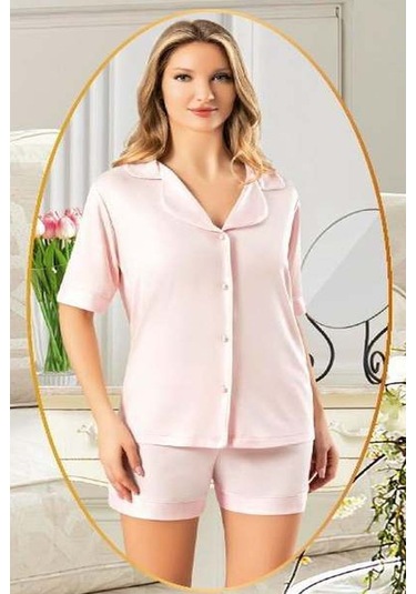 Xses 5025 Kadın Pudra Penye 4'lü Şortlu Sabahlık Gecelik Takım Pudra