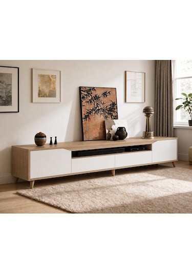 Legno Premium 180cm Modern Tv Ünitesi Safir Meşe-beyaz Beyaz - Safir Meşe