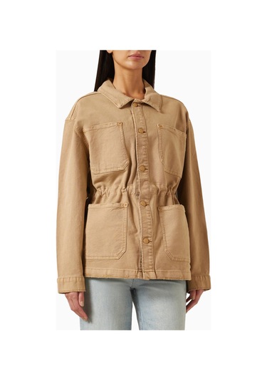 Good American Oversize Canvas Ceket, Modern Utiliter Stil - Şık Kadın Dış Giyim Bej