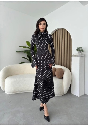 Potenza Puantiyeli Elbise Puanti Ye Siyah