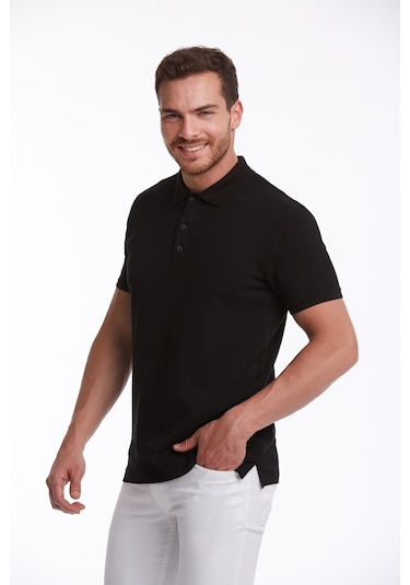 Hatemoğlu 530814660 Regular Fit Pamuk Polo Yaka Erkek Tişört Siyah