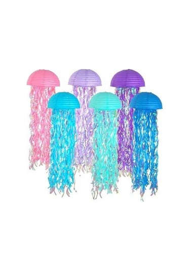 Opulentliving Renkli Denizanası Kağıt Fener Seti - 6 Adet Pembe Yuvarlak Parti Dekorasyonu Pembe