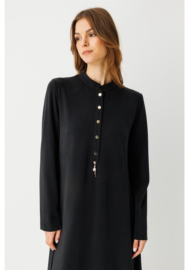 Oysh Kumaş Elbise Siyah Siyah