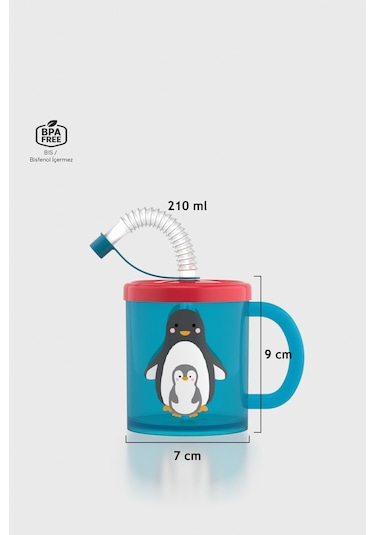Renga Ruby Penguen Desenli 210 Ml Pipetli Kulplu Pp Bebek Bardağı 142003 Mavi-kırmızı Mavi