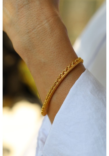 Yenigün Kuyumculuk 14 Ayar Altın Burgu Ve Hasır İkili Bileklik Blk25309 Sarı Altın