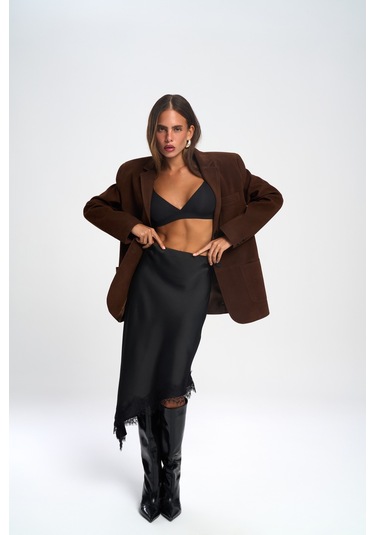 Lina Dantel Detay Siyah Saten Etek Siyah