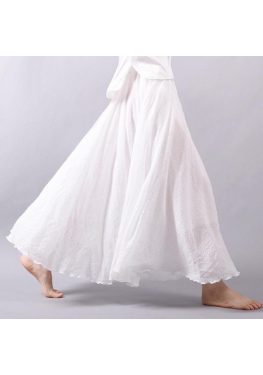 Kadın Zarif Yüksek Bel Keten Maxi Etek Yaz Bayanlar Rahat Elastik Bel 2 Katmanlar Etekler Saia Feminina Beyaz