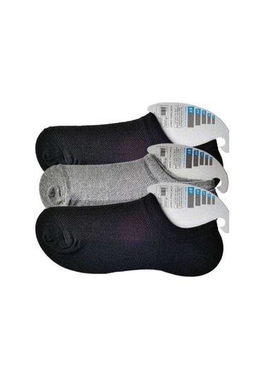 Siyah Ve Gri Erkek Görünmez Çorap 3 Çift Antra Melanj