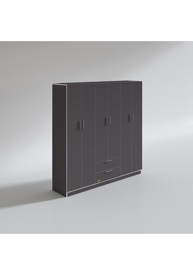 Kenzlife gardırop 6 kapılı çekmeceli begonvil180 gri kapaklı gardolap dolap